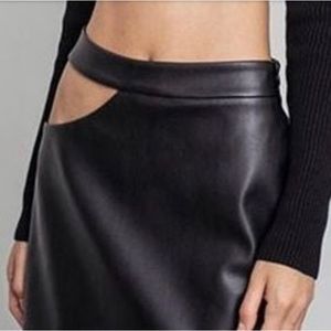 Leather hip cut out mini skirt